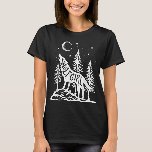 Wolf Girl Forest Howling Moon Graphic Tee (Vorderseite)