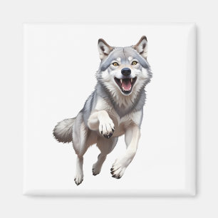 Wolf glücklich spielerischer Spaß beim Springen im Magnet