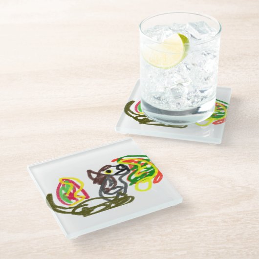 Wolf glücklicher Herbst Glasuntersetzer (Schrägansicht)