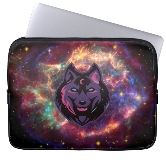 Wolf Graphic Art, Lila kosmischer Wolf Laptopschutzhülle (Vorderseite)