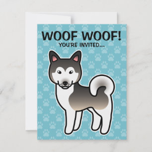 Wolf-Grau Alaskan Malamute Hund Illustration Einladung