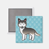 Wolf Gray Cartoon Siberian Husky Magnet (Vorderseite/Rückseite)