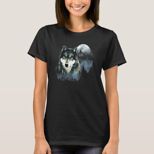 Wolf Gray Wolf Jagdground Icy Moon Forest Gal T-Shirt (Vorderseite)