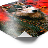 Wolf guckt durch Blätter in einem Wald Fotodruck (Ecke)