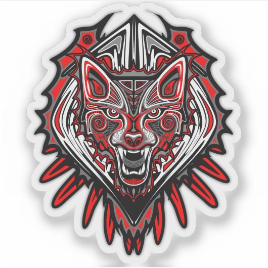 Wolf-Haida-Stammes-Totem-Design Aufkleber (Vorderseite)