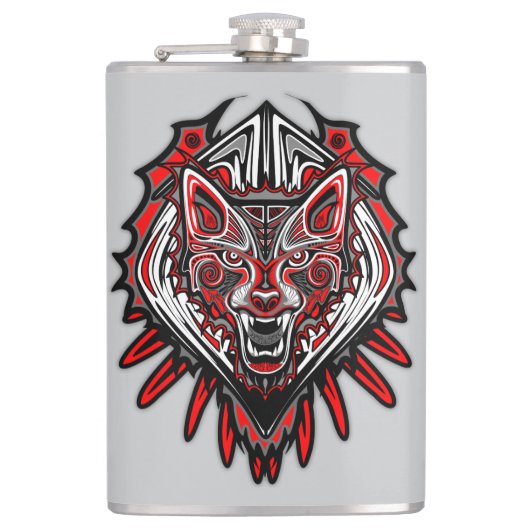 Wolf-Haida-Stammes-Totem-Design Flachmann (Vorderseite)