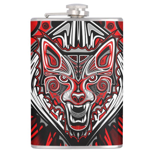 Wolf-Haida-Stammes-Totem-Design Flachmann (Vorderseite)