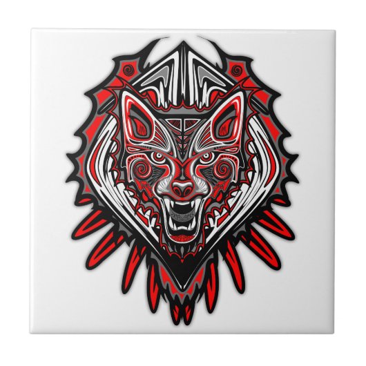 Wolf-Haida-Stammes-Totem-Design Fliese (Vorderseite)