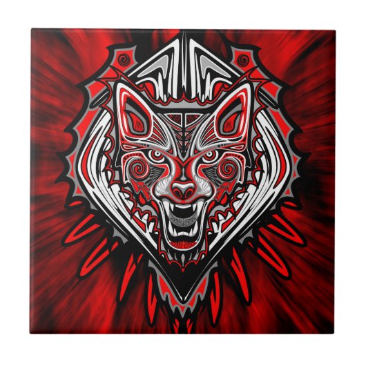 Wolf Haida Stammes-Totem-Design Fliese (Vorderseite)