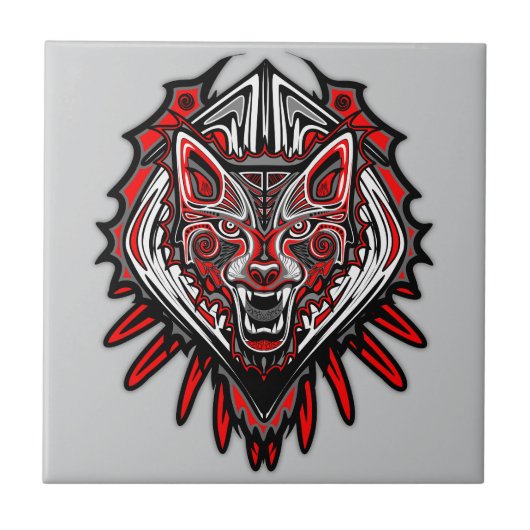 Wolf Haida Stammes-Totem-Design Fliese (Vorderseite)