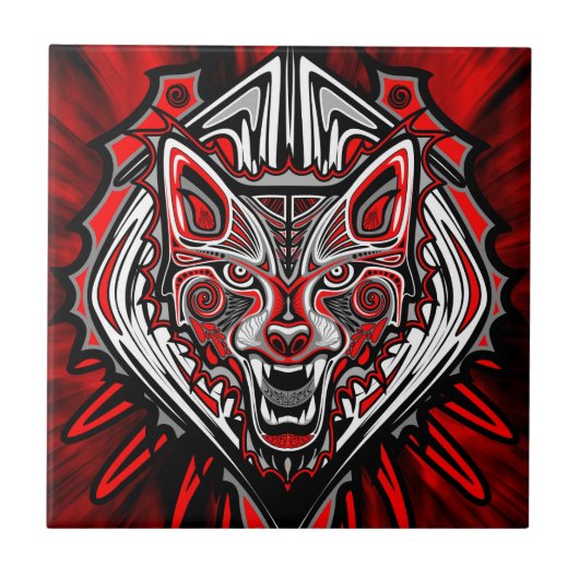 Wolf-Haida-Stammes-Totem-Design Fliese (Vorderseite)