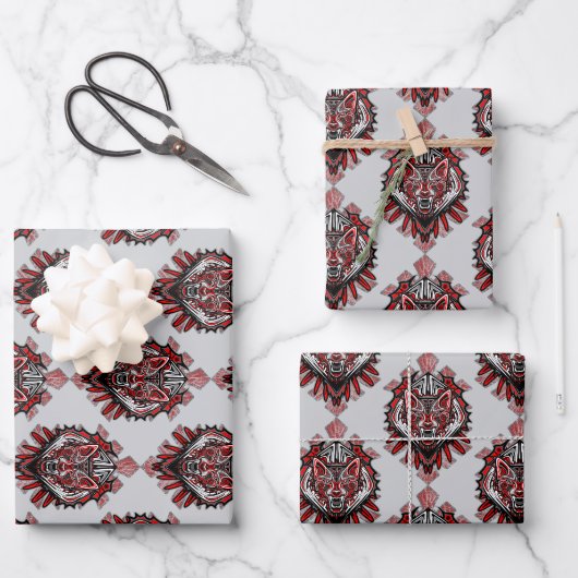 Wolf-Haida-Stammes-Totem-Design Geschenkpapier Set (Vorderseite)