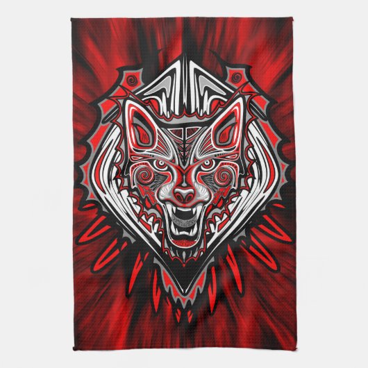 Wolf-Haida-Stammes-Totem-Design Geschirrtuch (Vertikal)