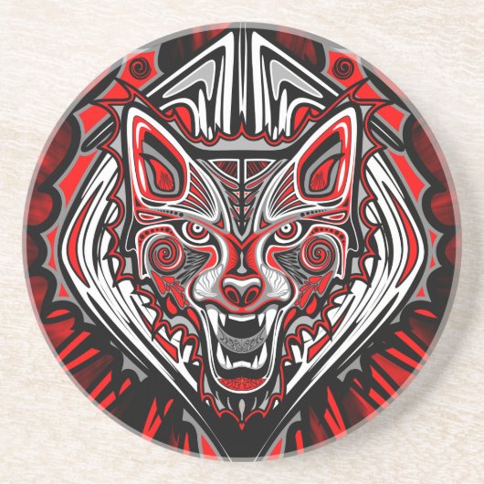 Wolf-Haida-Stammes-Totem-Design Getränkeuntersetzer (Vorne)