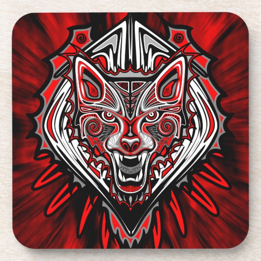 Wolf-Haida-Stammes-Totem-Design Getränkeuntersetzer (Vorderseite)