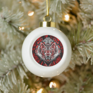 Wolf-Haida-Stammes-Totem-Design Keramik Kugel-Ornament