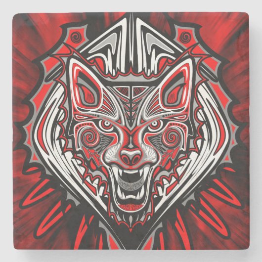 Wolf Haida-Stammes-Totem-Design Steinuntersetzer (Vorderseite)
