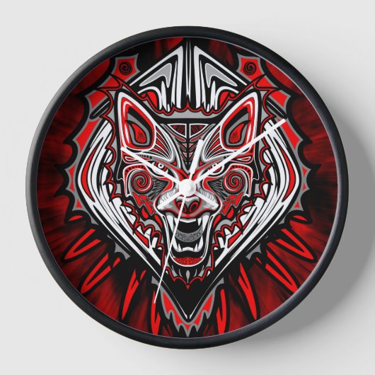 Wolf-Haida-Stammes-Totem-Design Uhr (Vorderseite)