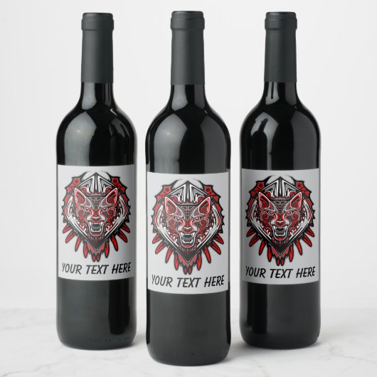 Wolf-Haida-Stammes-Totem-Design Weinetikett (Flaschen)