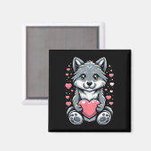 Wolf hält Herz Valentinstag Süße Wölfe Val Magnet (Vorderseite/Rückseite)