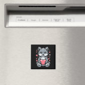 Wolf hält Herz Valentinstag Süße Wölfe Val Magnet (In Situ (Geschirrspüler))