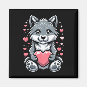 Wolf hält Herz Valentinstag Süße Wölfe Val Magnet