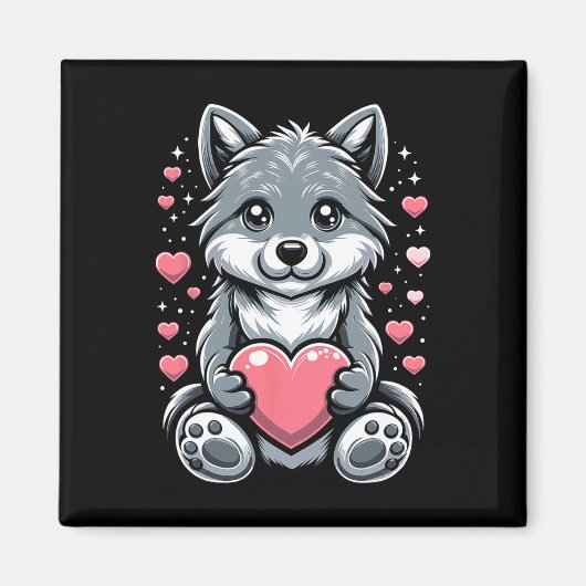Wolf hält Herz Valentinstag Süße Wölfe Val Magnet (Vorne)