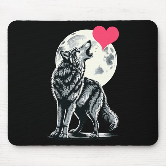 Wolf hält Herz Valentinstag Süße Wölfe Val Mousepad (Vorne)