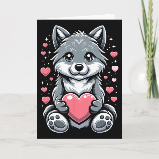 Wolf hält Valentinstag-Herz Süße Wölfe Val Karte (Vorderseite)