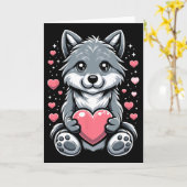 Wolf hält Valentinstag-Herz Süße Wölfe Val Karte (Gelbe Blume)