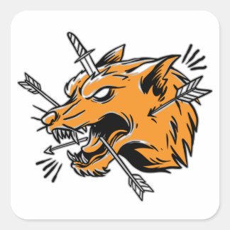 Wolf Hand zeichnend Illustrations-T - Shirt Trucke Quadratischer Aufkleber