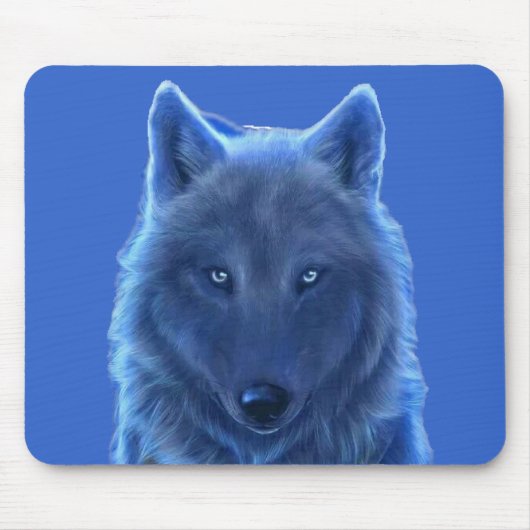Wolf-Hauptneonblau Mousepad (Vorne)