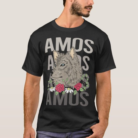 Wolf Head - Amos Name T-Shirt (Vorderseite)