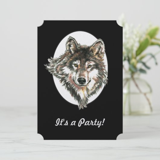 Wolf Head Animal Birthday Custom Invite Einladung (Stehend Vorderseite)