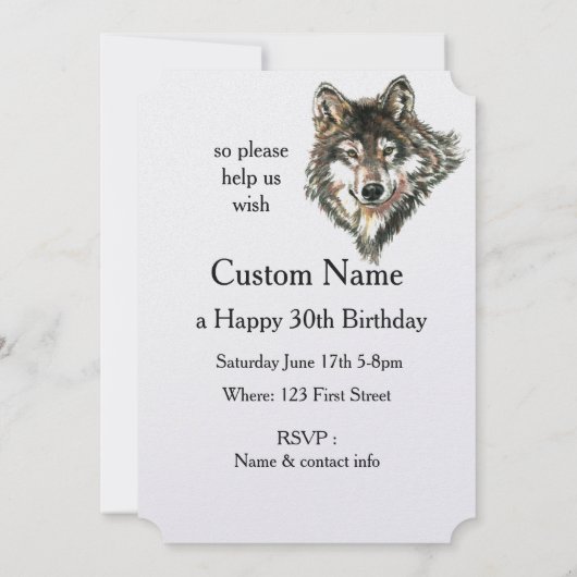 Wolf Head Animal Birthday Custom Invite Einladung (Rückseite)
