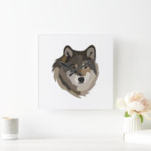 Wolf Head Animal Gray Wild Wolf Quadratische Wanduhr (Zuhause)
