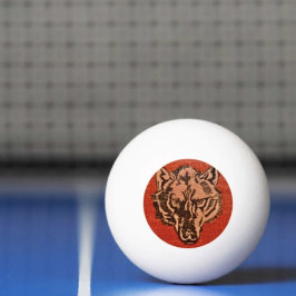 Wolf Head auf Red Ping Pong Ball Tischtennisball