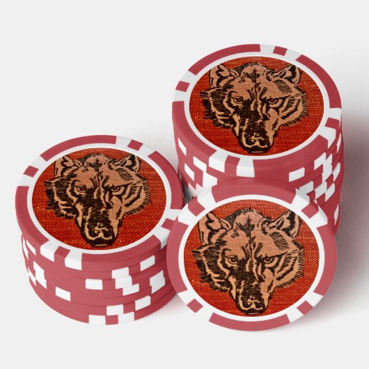 Wolf Head auf Red Poker Chips (Stapel)