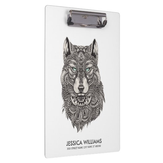 Wolf Head Black Verziert Illustration Klemmbrett (Rechts)
