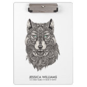 Wolf Head Black Verziert Illustration Klemmbrett (Vorderseite)