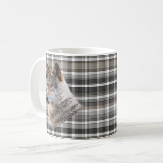 Wolf Head Cabin Mountain Grau Kariert rustikal Kaffeetasse (Vorderseite Links)