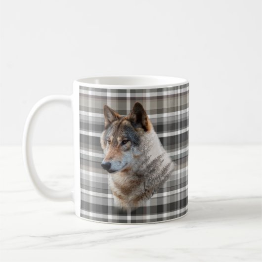 Wolf Head Cabin Mountain Grau Kariert rustikal Kaffeetasse (Links)