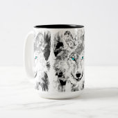 Wolf Head Coffee Cup | Grauer Wolf Zeichnend Tasse (Vorderseite Links)