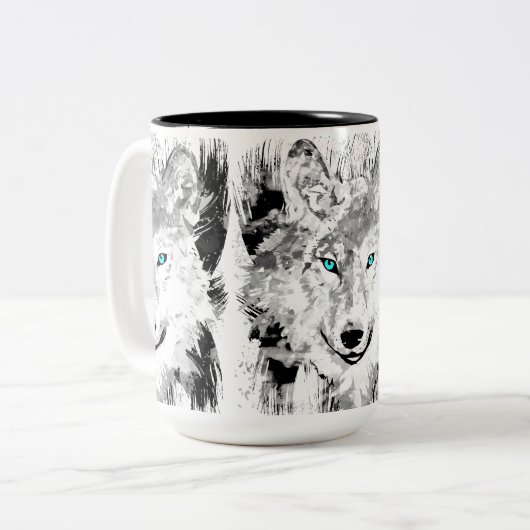 Wolf Head Coffee Cup | Grauer Wolf Zeichnend Tasse (Vorderseite Links)