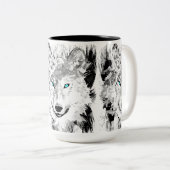 Wolf Head Coffee Cup | Grauer Wolf Zeichnend Tasse (VorderseiteRechts)