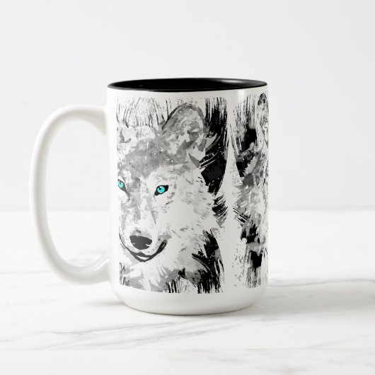 Wolf Head Coffee Cup | Grauer Wolf Zeichnend Tasse (Links)
