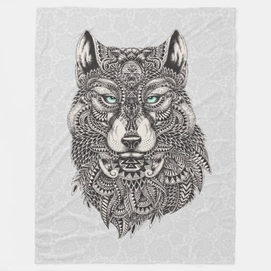 Wolf Head Detaillierte Abstrakte Illustration Fleecedecke (Vorderseite)