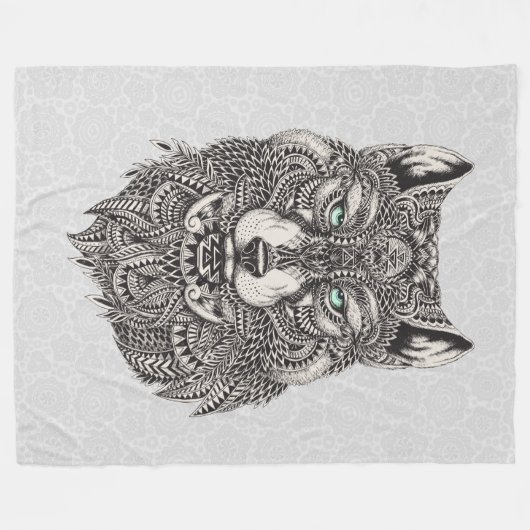 Wolf Head Detaillierte Abstrakte Illustration Fleecedecke (Vorderseite (Horizontal))