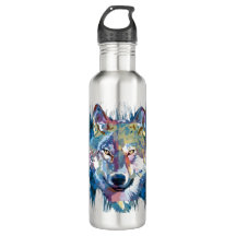 Wolf Head | Farbenfrohe Wolf Wasserflasche