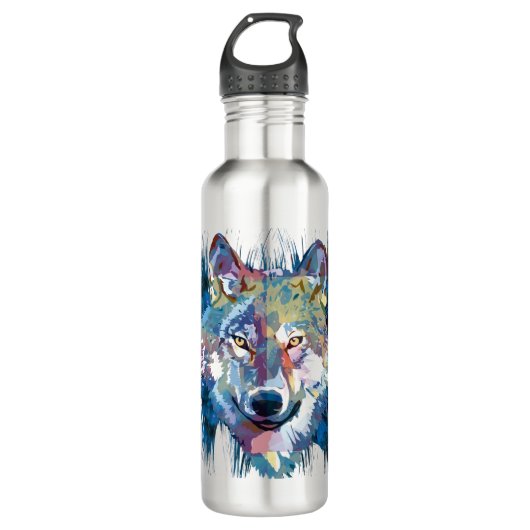 Wolf Head | Farbenfrohe Wolf Wasserflasche Edelstahlflasche (Vorderseite)
